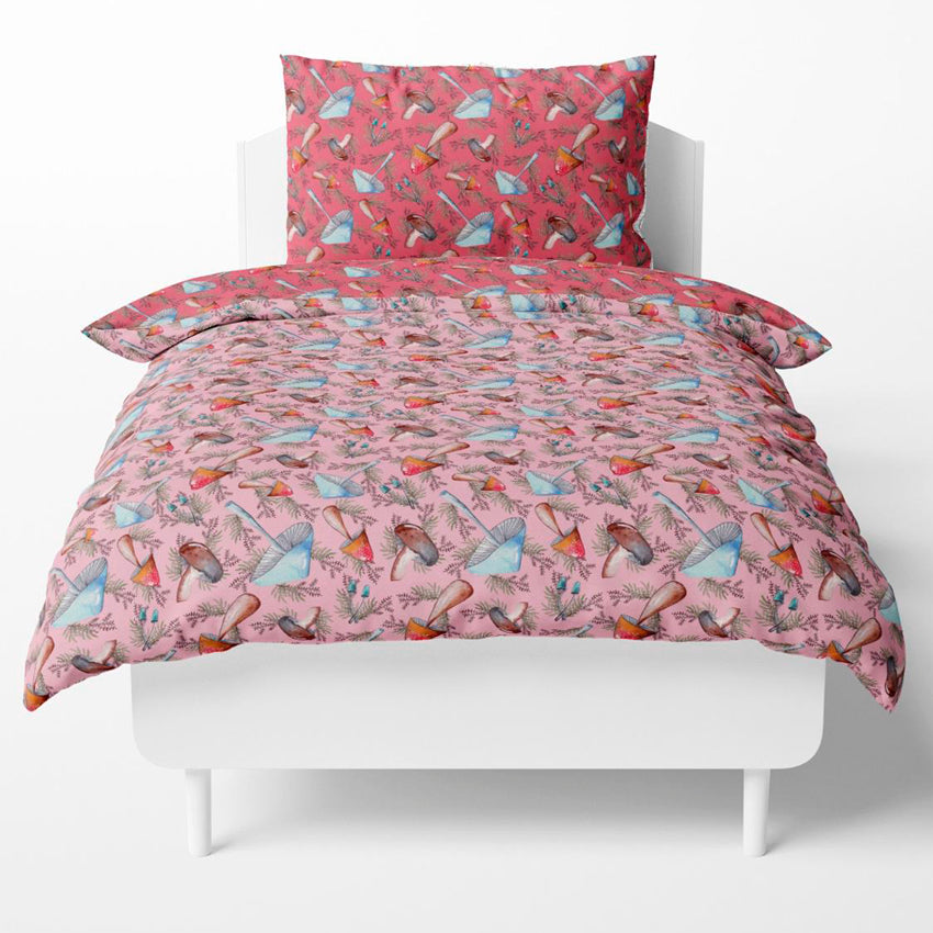 FUNDA DE DUVET CON FUNDA DECORATIVA PARA ALMOHADA honguitos de campo fondo rosa/rosado
