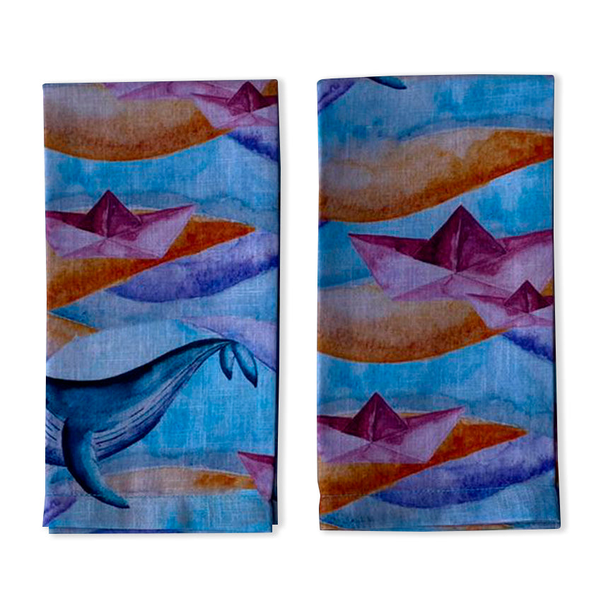 SET DE 2 SERVILLETAS DE MESA barcos y ballenas