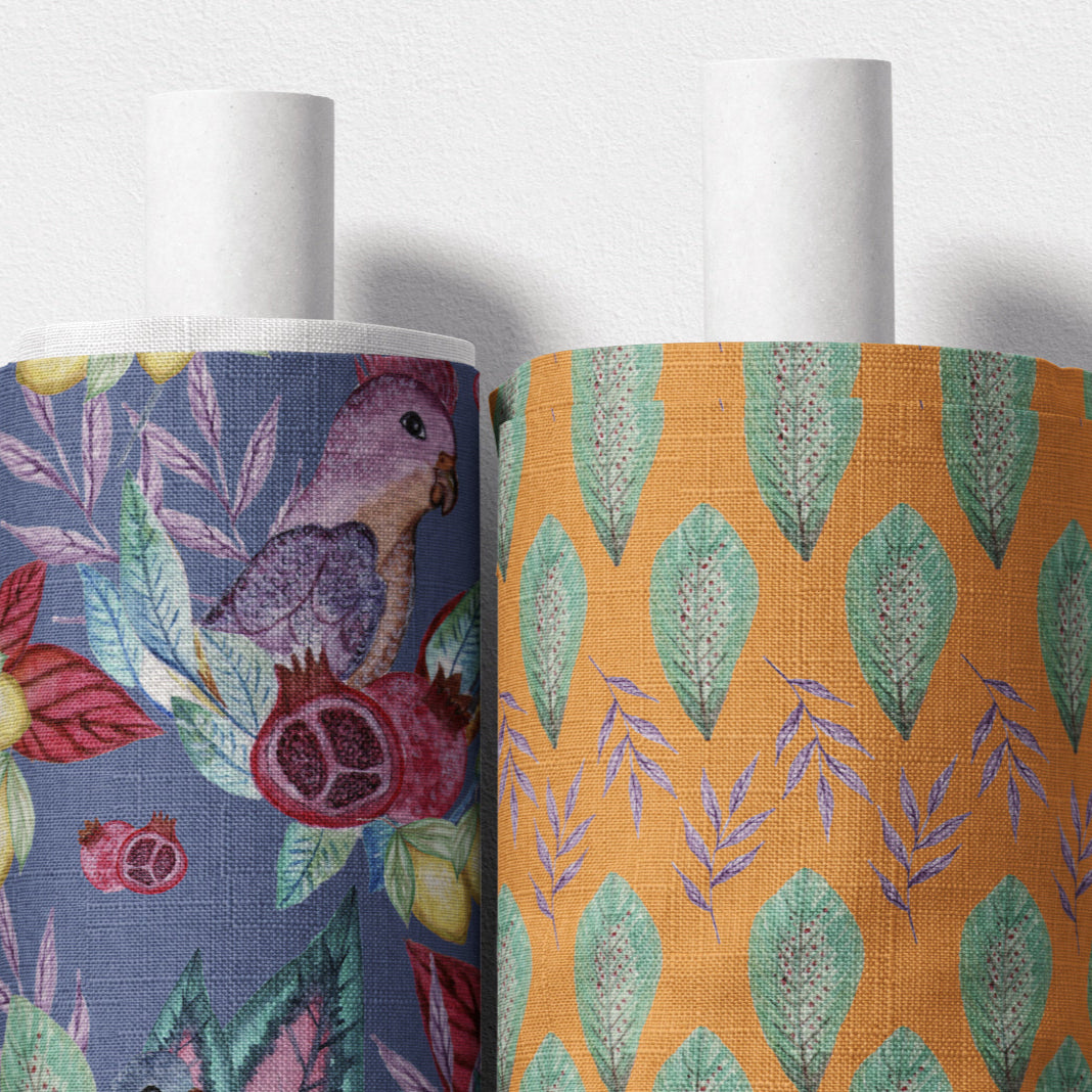 FUNDA DE DUVET CON FUNDA DECORATIVA PARA ALMOHADA aves tropicales fondo azul/hojas en amarillo