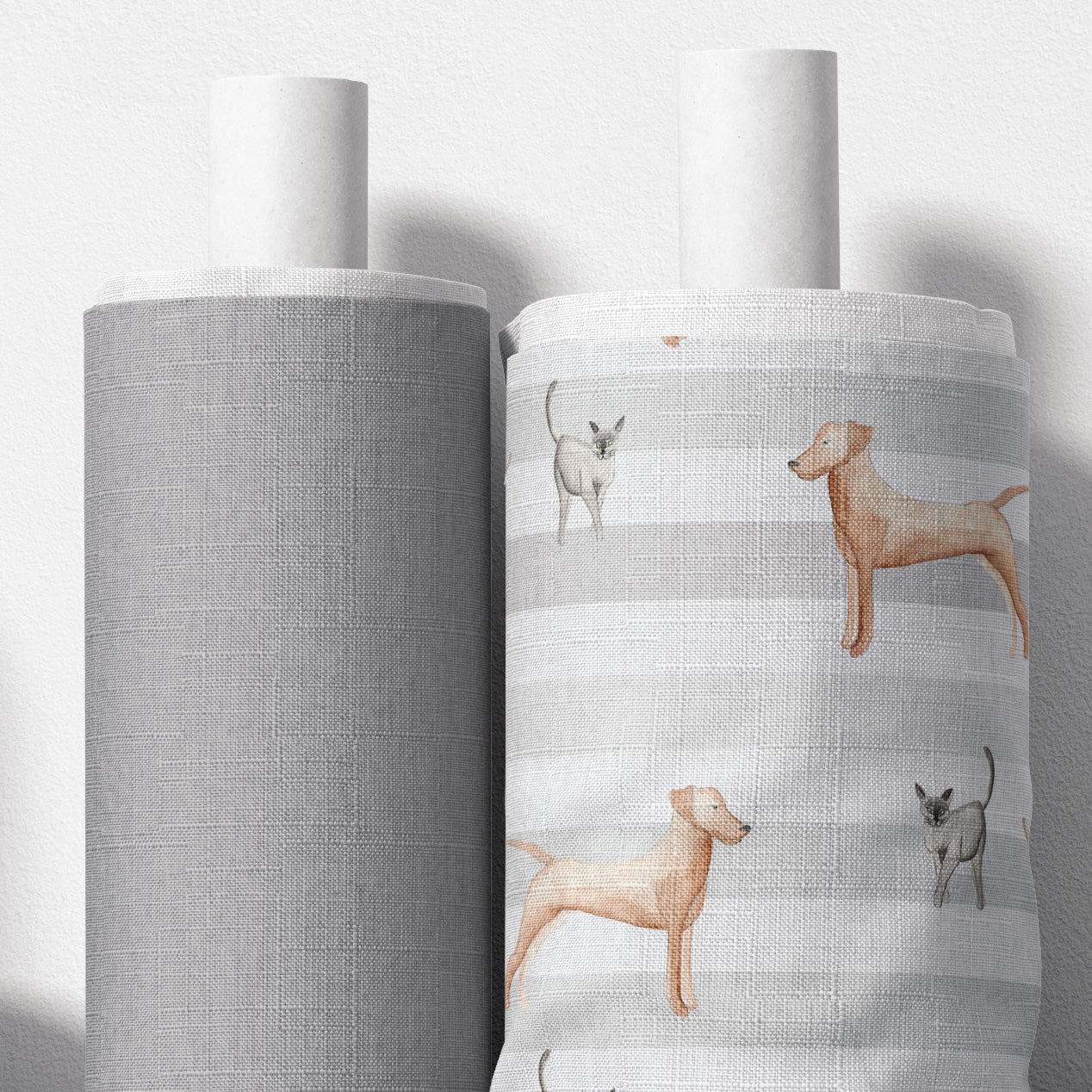 FUNDA DE DUVET CON FUNDA DECORATIVA PARA ALMOHADA perros y gatos lineas en gris/gris liso
