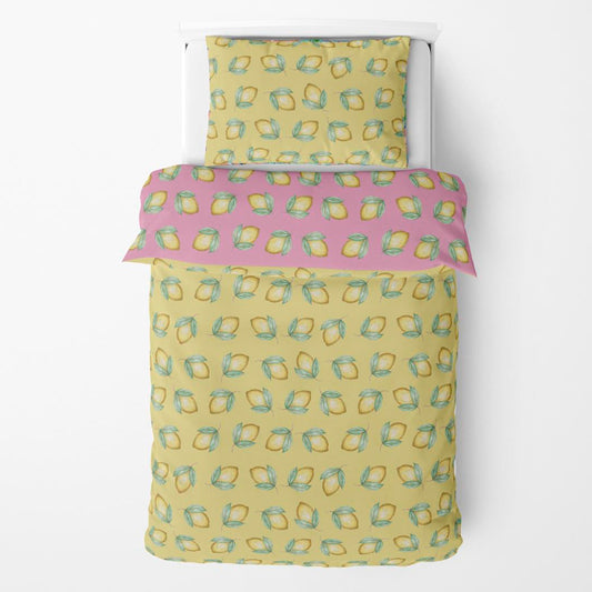 FUNDA DE DUVET CON FUNDA DECORATIVA PARA ALMOHADA limones fondo amarillo/rosa