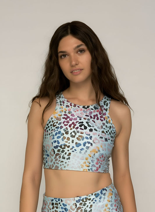 TOP DOBLE VISTA animal print turquesa/rosa